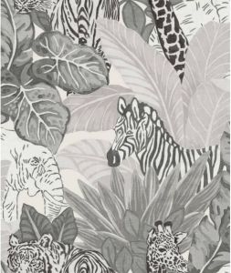 Noordwand Good Vibes Behang Jungle Animals grijs en zwart