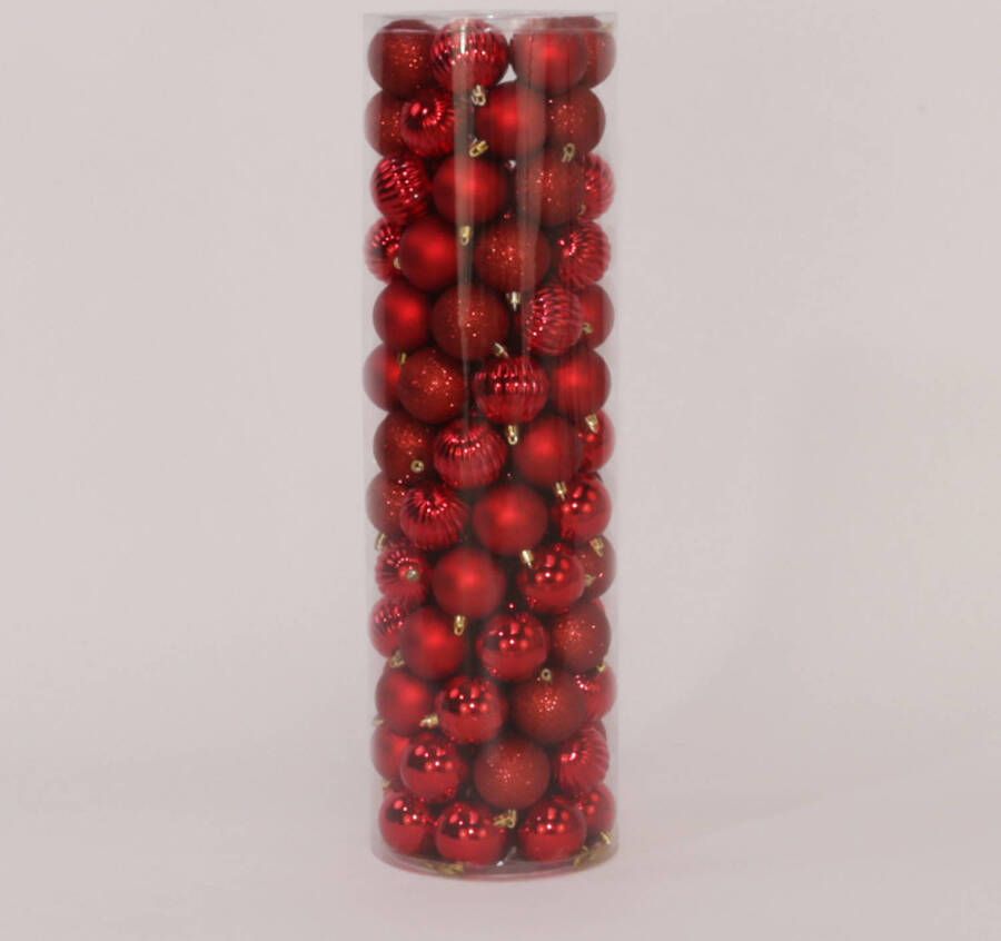 Oosterik Home 100 Onbreekbare kerstballen in koker diameter 6 cm rood watermeloen