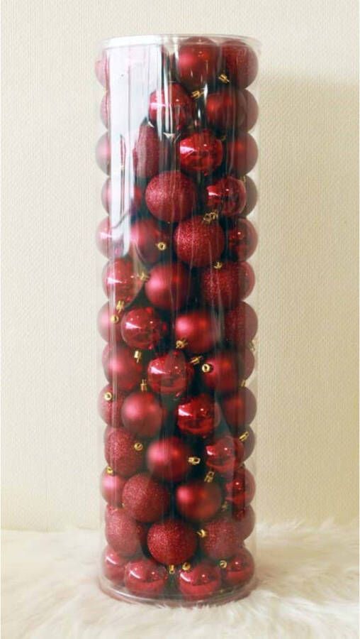 Oosterik Home 2 stuks 100 Onbreekbare kerstballen in koker diameter 6 cm bordeauxrood classic