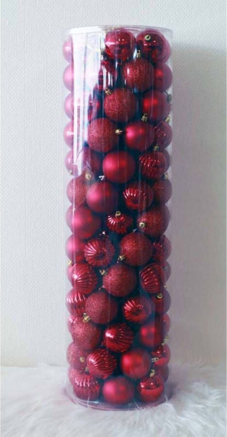 Oosterik Home 2 stuks 100 Onbreekbare kerstballen in koker diameter 6 cm rood watermeloen
