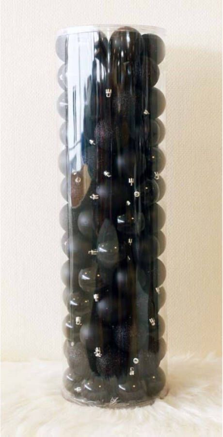Oosterik Home 2 stuks 100 Onbreekbare kerstballen in koker diameter 6 cm zwart classic