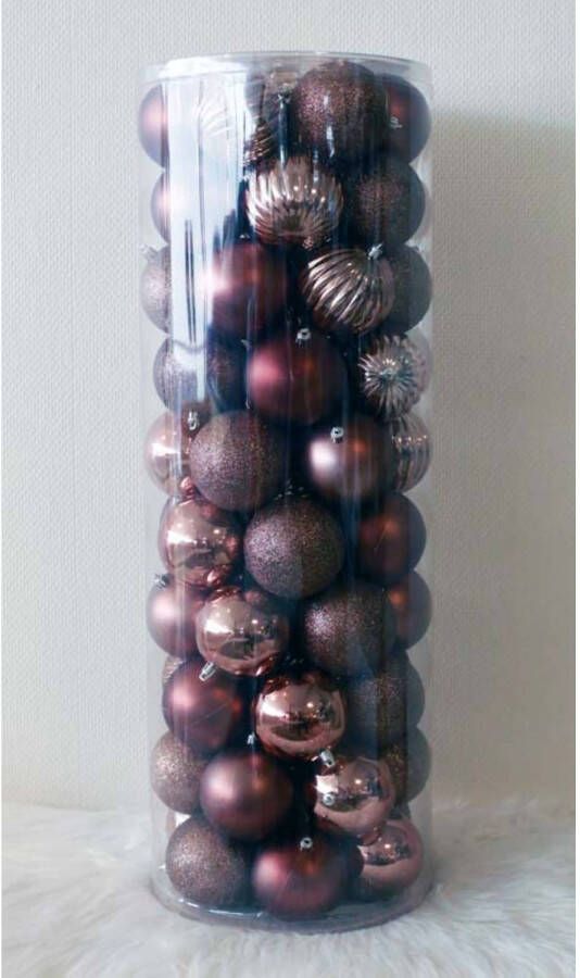 Oosterik Home 2 stuks 69 Onbreekbare kerstballen in koker diameter 8 cm bruin watermeloen