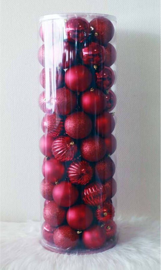Oosterik Home 2 stuks 69 Onbreekbare kerstballen in koker diameter 8 cm rood watermeloen