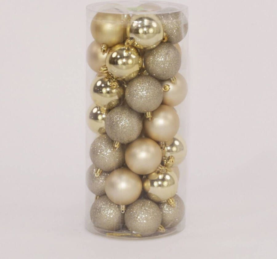 Oosterik Home 35 Onbreekbare kerstballen in koker diameter 6 cm champagne classic