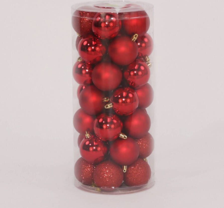 Oosterik Home 35 Onbreekbare kerstballen in koker diameter 6 cm rood classic