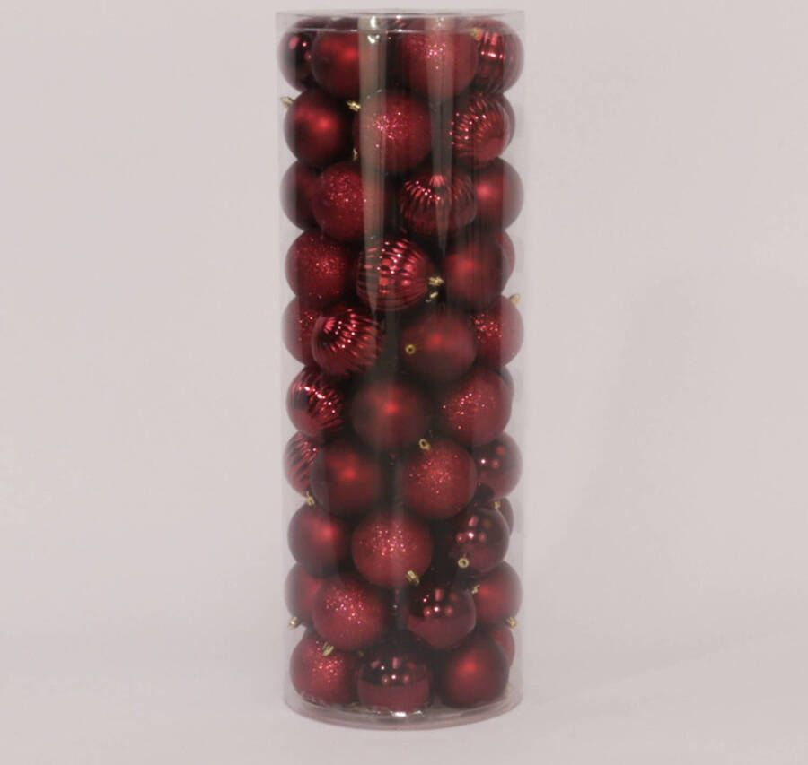 Oosterik Home 69 Onbreekbare kerstballen in koker diameter 8 cm bordeauxrood watermeloen