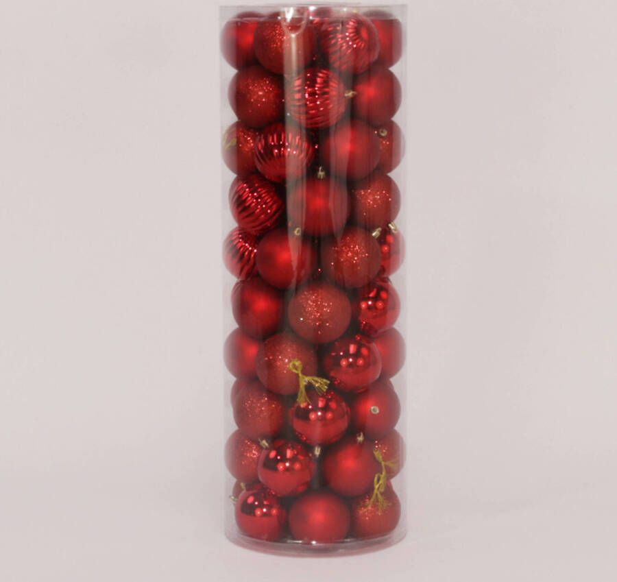 Oosterik Home 69 Onbreekbare kerstballen in koker diameter 8 cm rood watermeloen