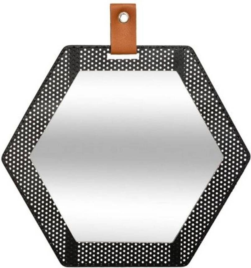 Orange85 Spiegel Zeshoek Hexagon Industrieel Zwart 34cm Metaal Glas