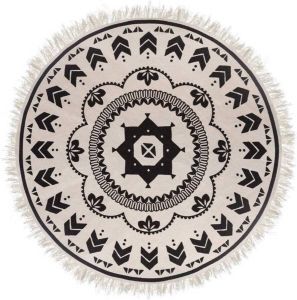 Orange85 Vloerkleed Rond met Patroon Zwart Wit 120 x120 cm Katoen