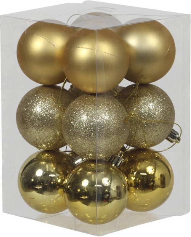 Othmar decorations 12x Gouden kunststof kerstballen 6 cm glans mat glitter Kerstbal