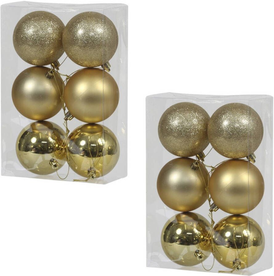 Othmar decorations 12x Gouden kunststof kerstballen 8 cm glans mat glitter Kerstbal