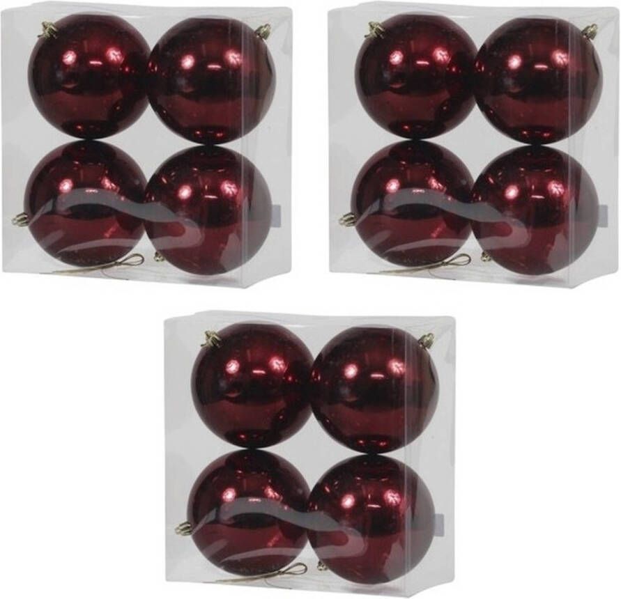 Othmar decorations 12x Kunststof kerstballen glanzend bordeaux rood 12 cm kerstboom versiering decoratie Kerstbal