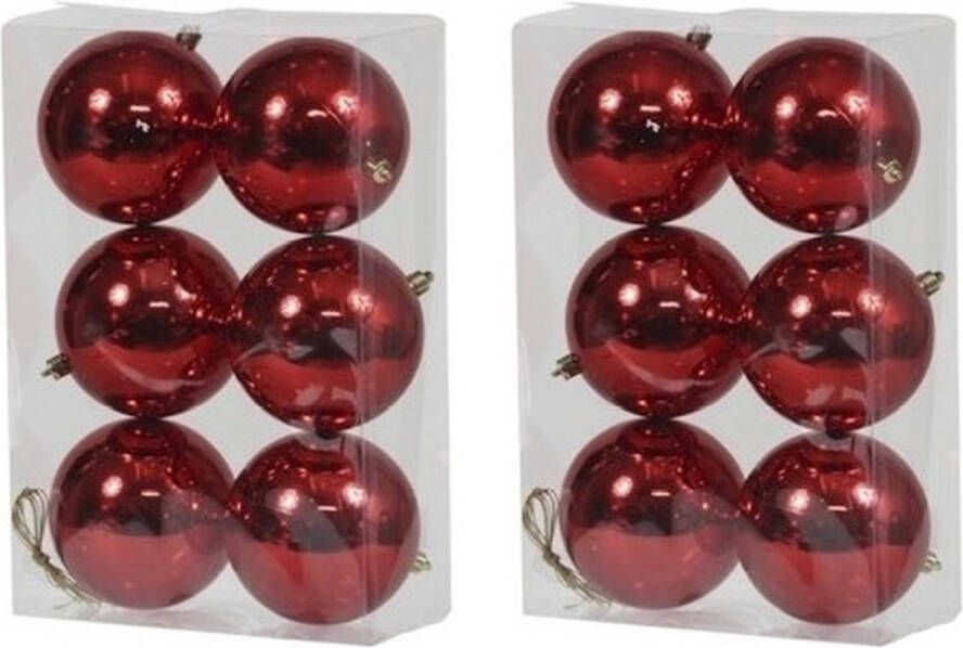 Othmar decorations 12x Kunststof kerstballen glanzend rood 10 cm kerstboom versiering decoratie Kerstbal