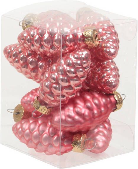 Othmar decorations 12x stuks glazen dennenappels kersthangers bubblegum roze 6 cm mat glans Kersthangers