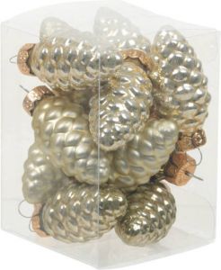 Othmar decorations 12x stuks glazen dennenappels kersthangers dusky lime goud groen tinten 6 cm mat glans Kersthangers