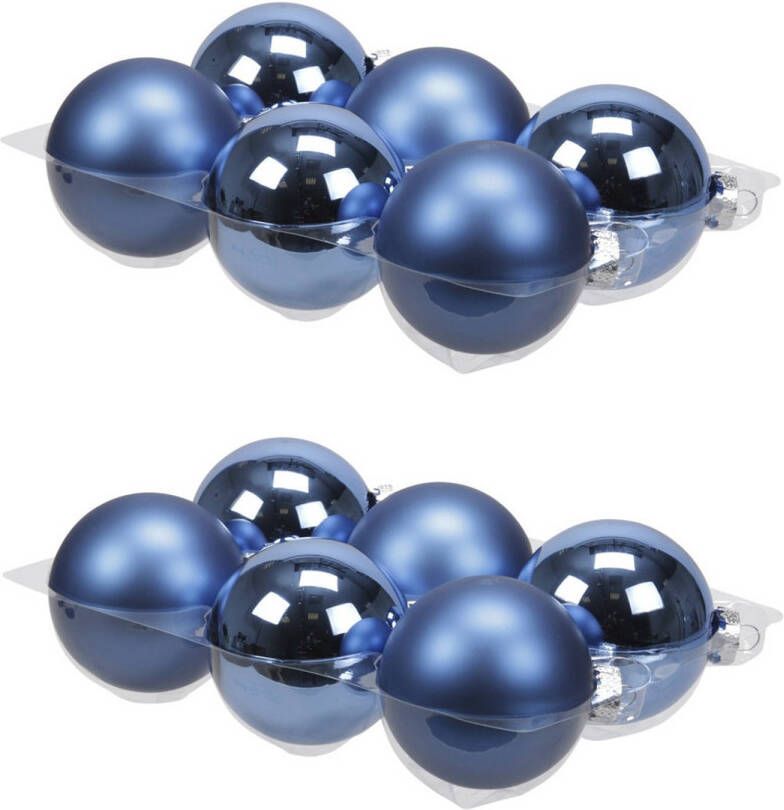 Othmar decorations 12x stuks glazen kerstballen blauw (basic) 8 cm mat glans Kerstbal