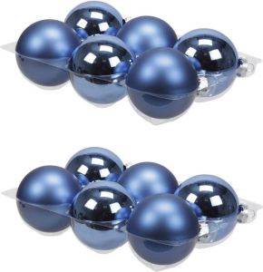 Othmar decorations 12x Stuks Glazen Kerstballen Blauw (Basic) 8 Cm Mat glans Kerstbal