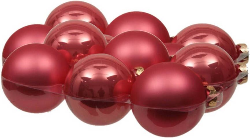 Othmar decorations 12x stuks glazen kerstballen bubblegum roze 8 cm mat glans Kerstbal