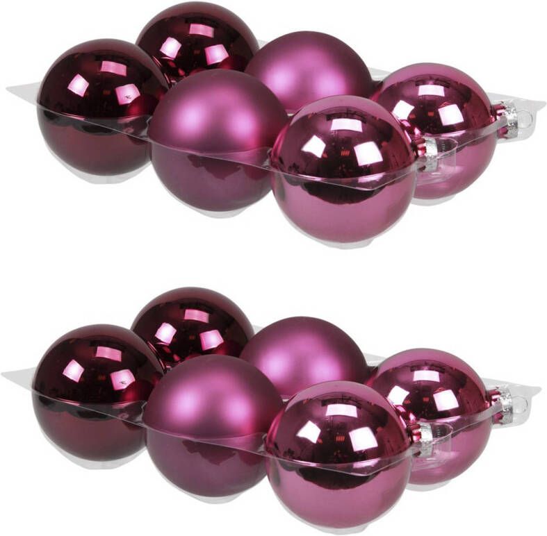 Othmar decorations 12x stuks glazen kerstballen cherry roze (heather) 8 cm mat glans Kerstbal