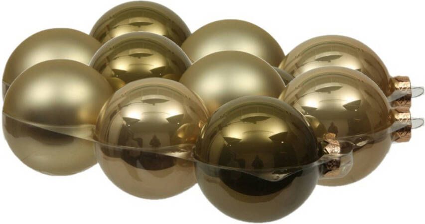 Othmar decorations 12x stuks glazen kerstballen dusky lime goud groen tinten 8 cm mat glans Kerstbal