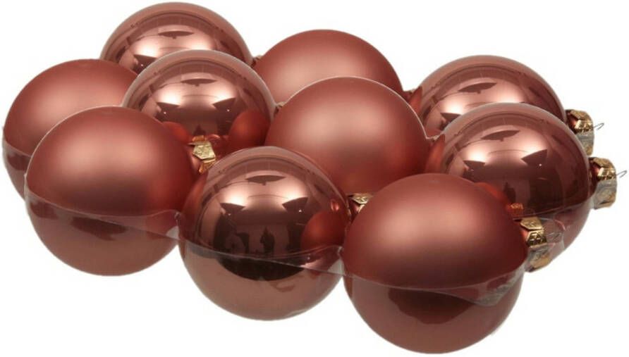 Othmar decorations 12x stuks glazen kerstballen koraal roze 8 cm mat glans Kerstbal