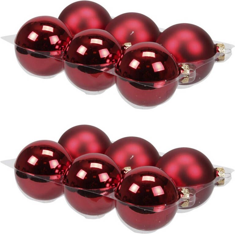 Othmar decorations 12x stuks glazen kerstballen rood 8 cm mat glans Kerstbal