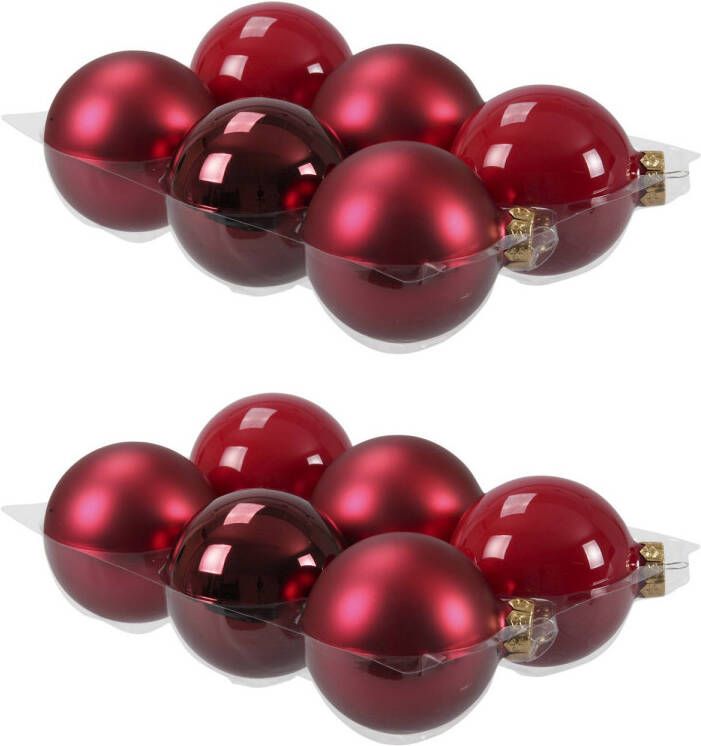 Othmar decorations 12x stuks glazen kerstballen rood donkerrood 8 cm mat glans Kerstbal