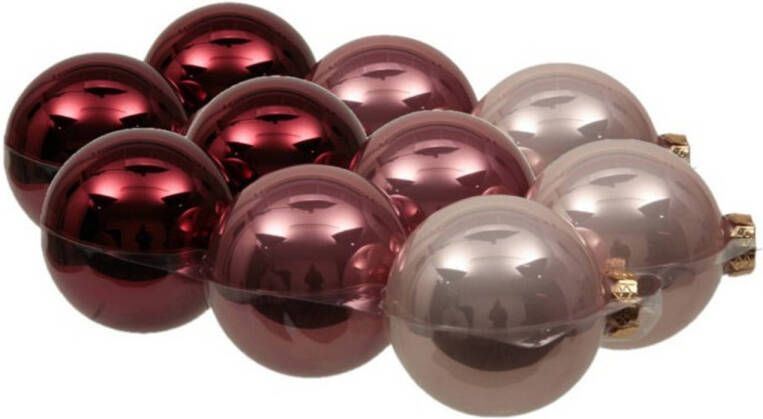 Othmar decorations 12x stuks glazen kerstballen roze tinten 8 cm glans Kerstbal