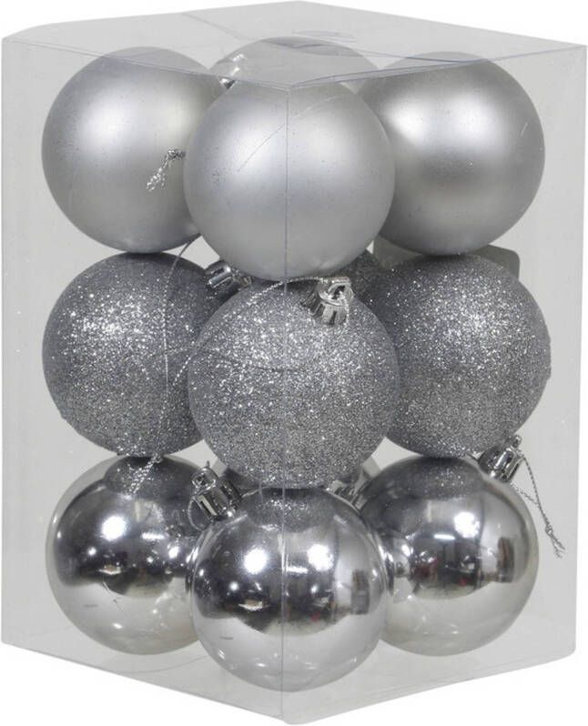 Othmar decorations 12x Zilveren kunststof kerstballen 6 cm glans mat glitter Kerstbal