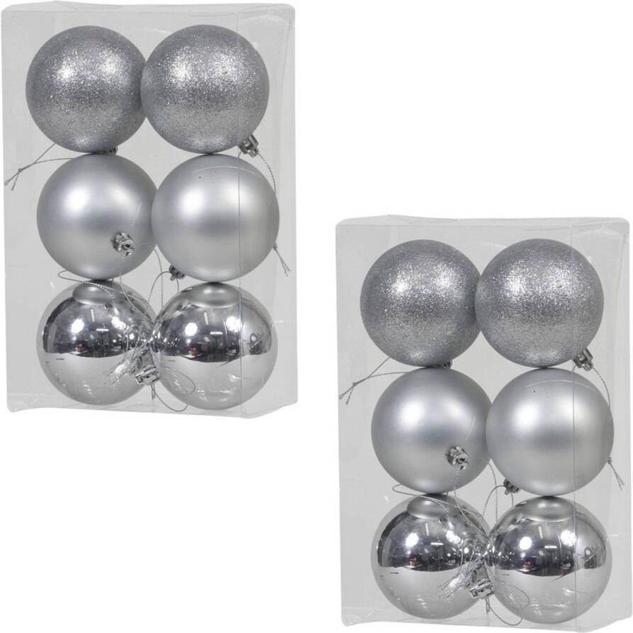 Othmar decorations 12x Zilveren kunststof kerstballen 8 cm glans mat glitter Kerstbal