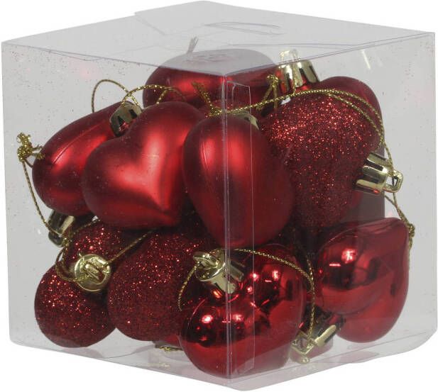 Othmar decorations 15x Kerstboomversiering rode hartjes kerstballen 4 cm Kersthangers