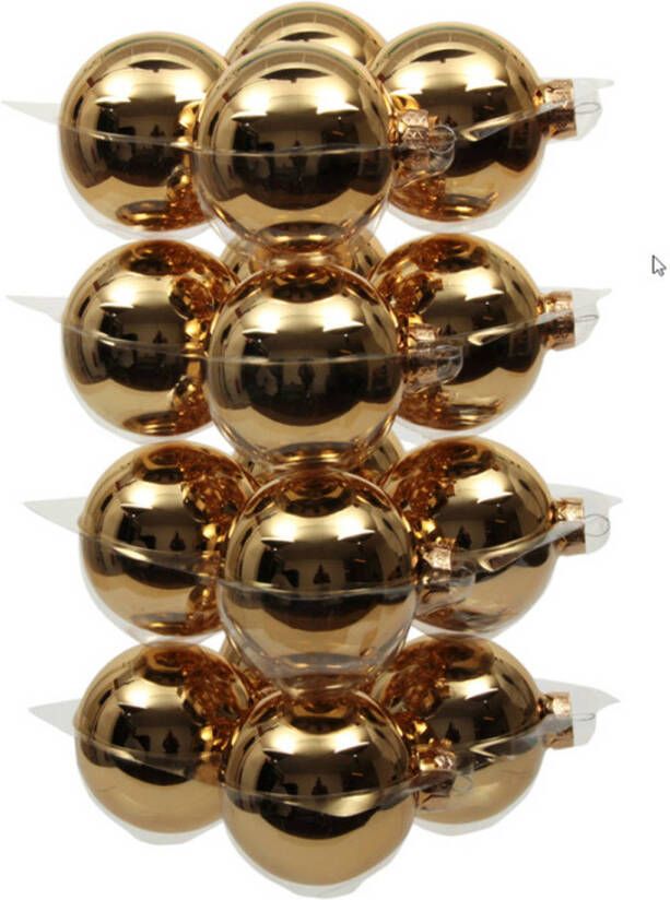 Othmar decorations 16x Glazen kerstballen glans goud 8 cm Kerstbal
