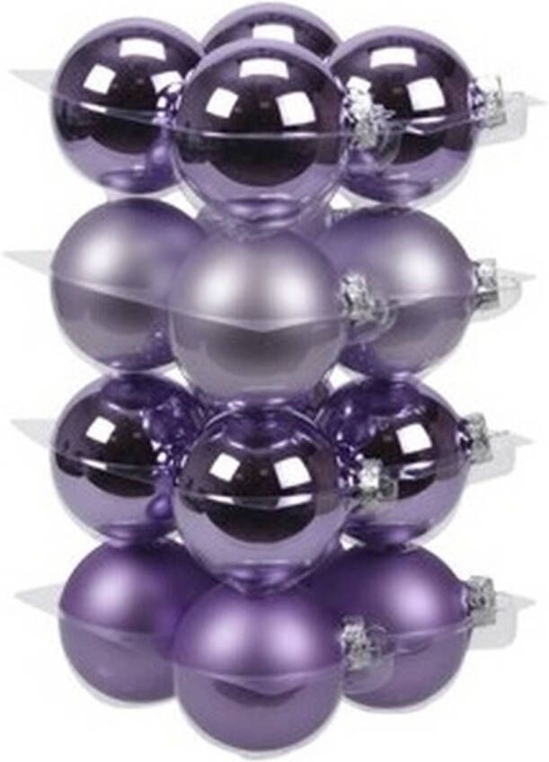 Othmar decorations 16x Glazen kerstballen mat en glans paars 8 cm Kerstbal