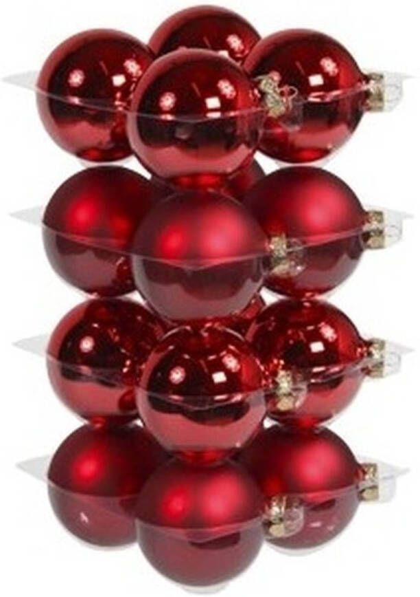 Othmar decorations 16x Glazen kerstballen mat en glans rood 8 cm Kerstbal