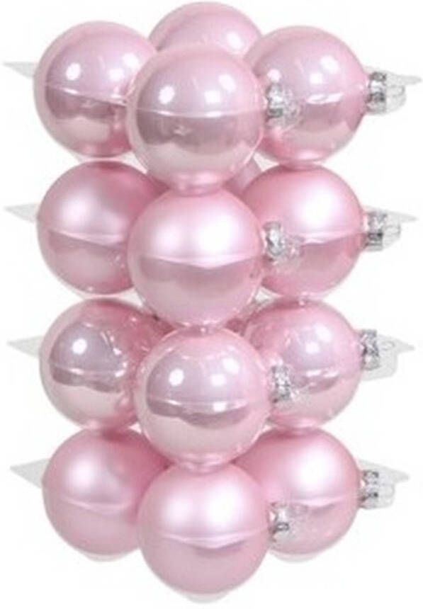 Othmar decorations 16x Glazen kerstballen mat en glans roze 8 cm Kerstbal