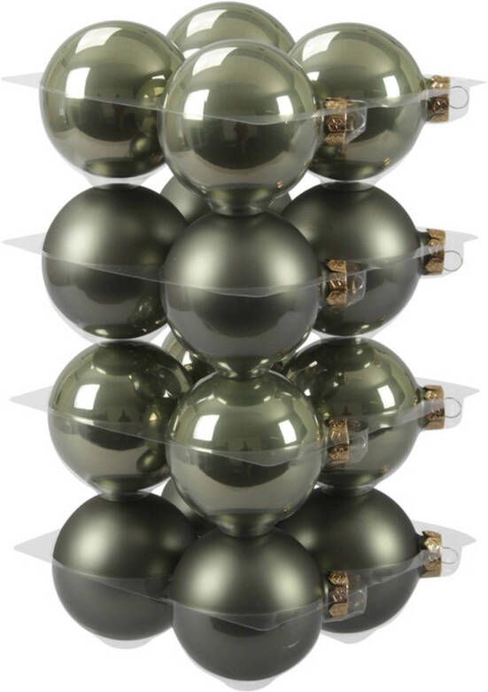 Othmar decorations 16x Graniet groene glazen kerstballen combi 8 cm mat glans Kerstbal