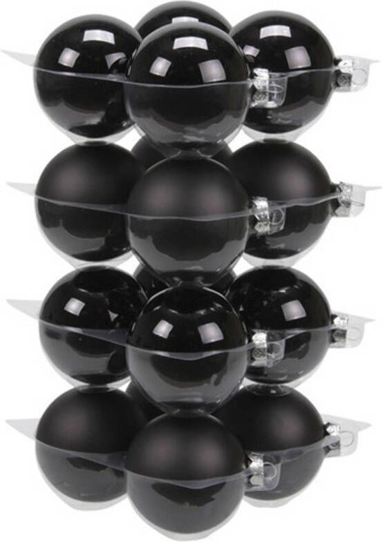 Othmar decorations 16x Zwarte glazen kerstballen combi 8 cm mat glans Kerstbal