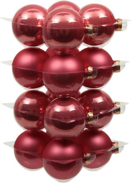 Othmar decorations 16x stuks glazen kerstballen bubblegum roze 8 cm mat glans Kerstbal