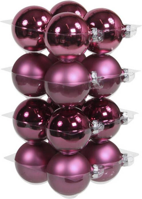 Othmar decorations 16x stuks glazen kerstballen cherry roze (heather) 8 cm mat glans Kerstbal