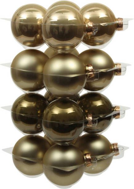 Othmar decorations 16x stuks glazen kerstballen dusky lime goud groen tinten 8 cm mat glans Kerstbal
