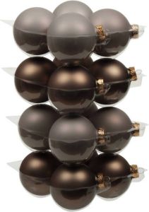 Othmar decorations 16x stuks glazen kerstballen eucalyptus grijs bruin 8 cm mat glans Kerstbal