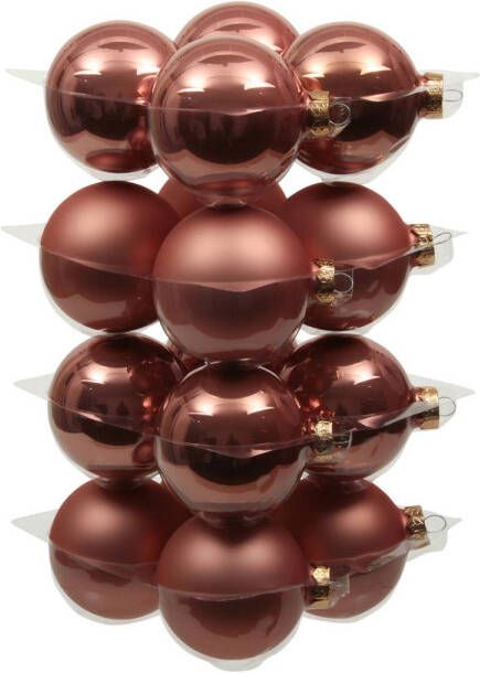 Othmar decorations 16x stuks glazen kerstballen koraal roze 8 cm mat glans Kerstbal