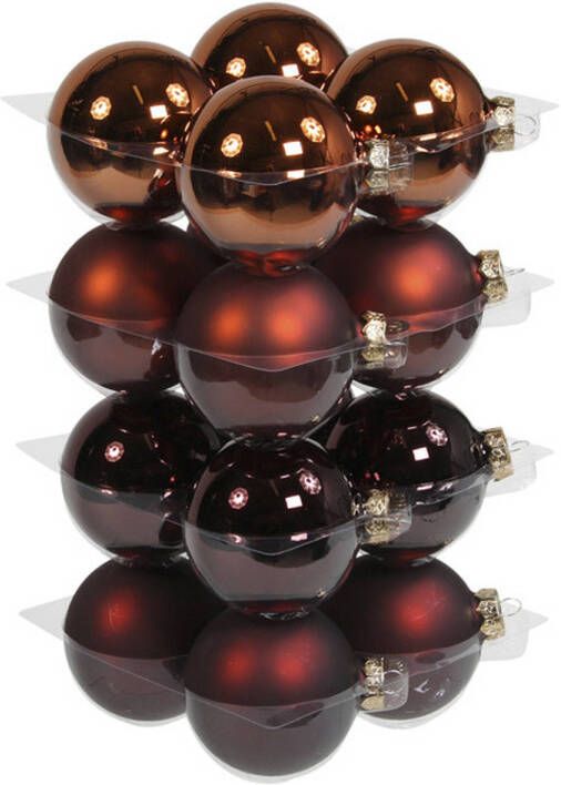 Othmar decorations 16x stuks glazen kerstballen mahonie bruin 8 cm mat glans Kerstbal