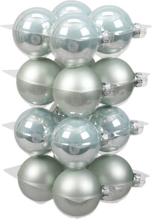 Othmar decorations 16x stuks glazen kerstballen mintgroen (oyster grey) 8 cm mat glans Kerstbal