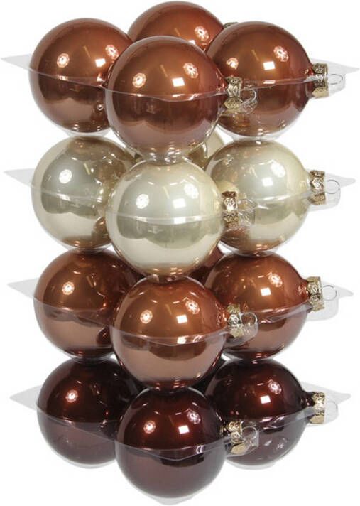 Othmar decorations 16x stuks glazen kerstballen natuurtinten (opal natural) 8 cm glans Kerstbal