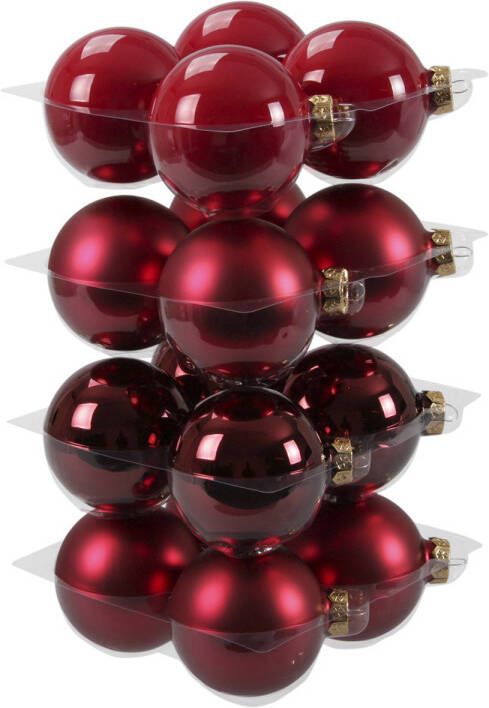 Othmar decorations 16x Stuks Glazen Kerstballen Rood donkerrood 8 Cm Mat glans Kerstbal