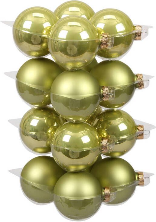 Othmar decorations 16x stuks glazen kerstballen salie groen (oasis) 8 cm mat glans Kerstbal