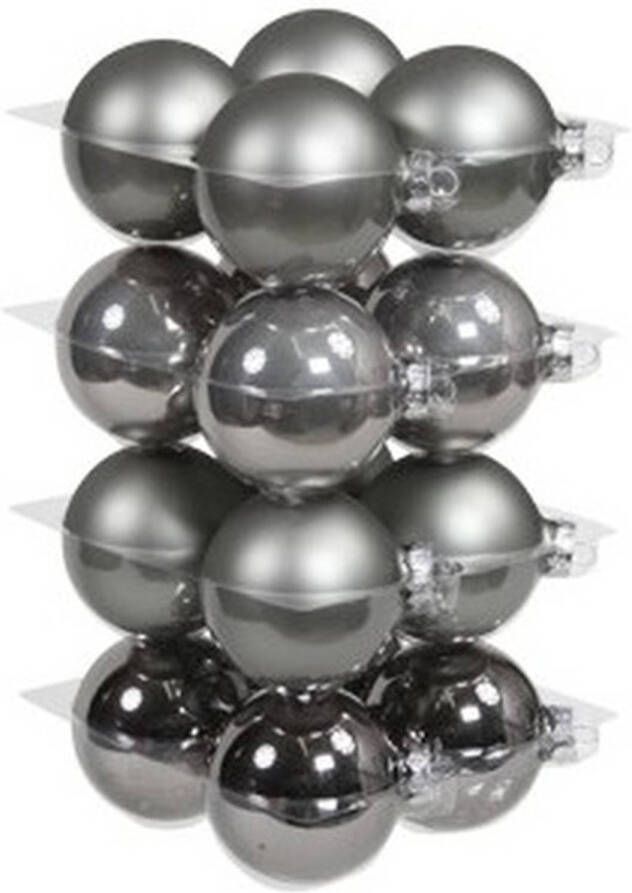 Othmar decorations 16x Glazen kerstballen mat en glans titanium grijs 8 cm Kerstbal
