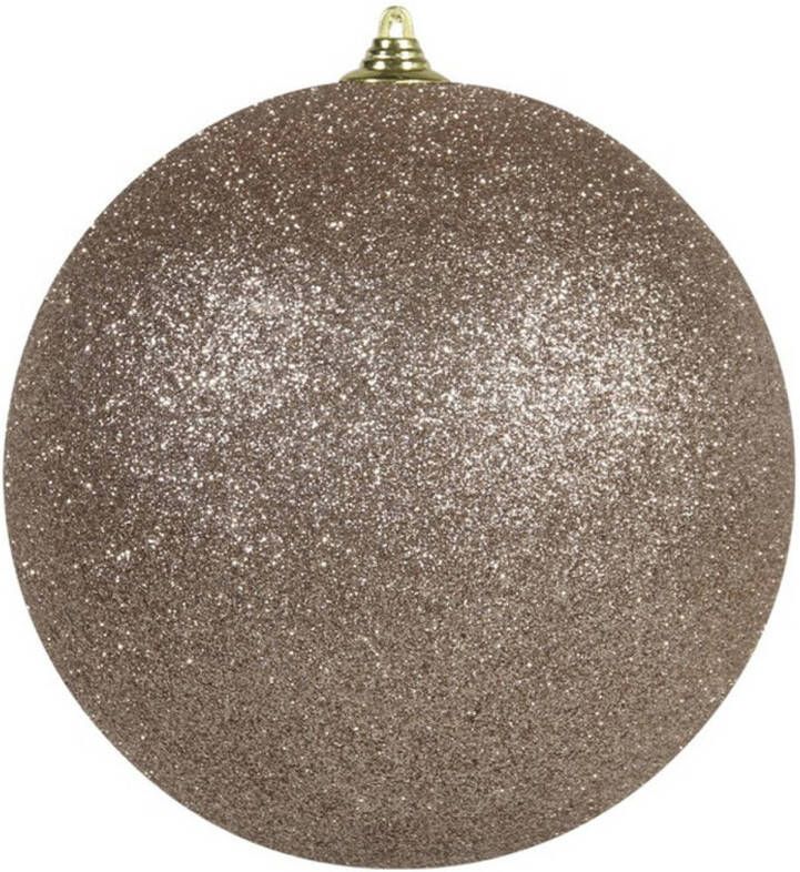 Othmar decorations 1x Champagne grote decoratie kerstballen met glitter kunststof 25 cm Kerstbal