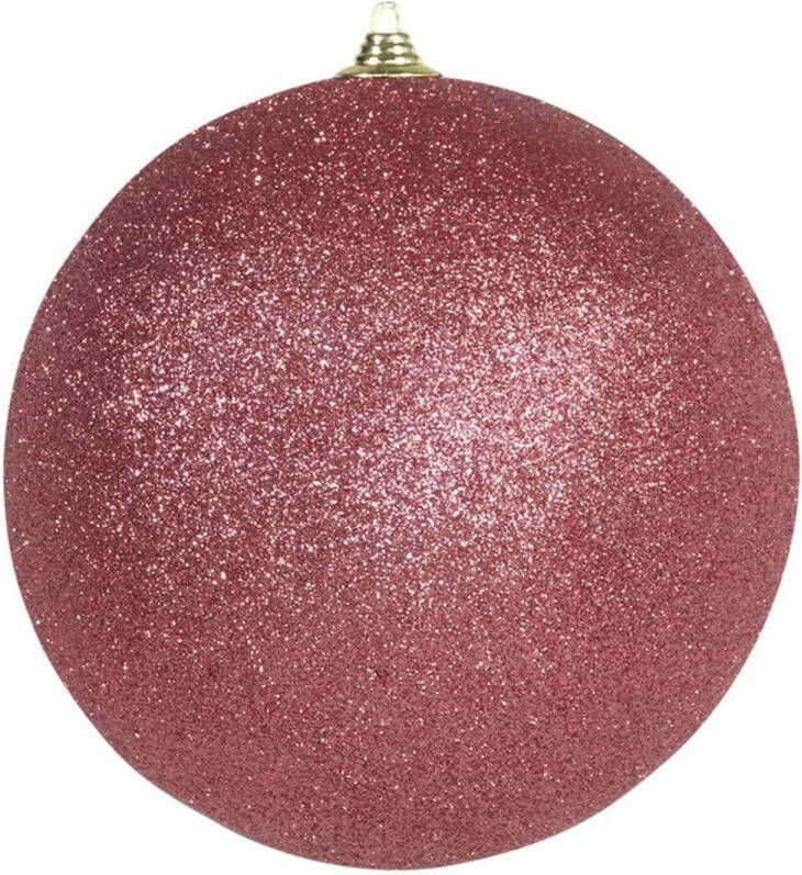 Othmar decorations 1x Grote koraal rode kerstballen met glitter kunststof 18 cm Kerstbal
